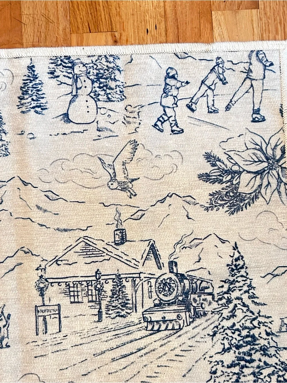 Ruggable Winter Toile Nostalgic print Blue Flat Woven Rug 2x3
